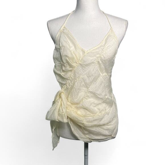Zara Ivory Size Medium Festival Halter Lagenlook Crinkle Top Asymmetric Backless - Picture 2 of 10